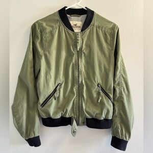 Hollister Military Style Olive Green Varsity Jacket with Black Trim Size M